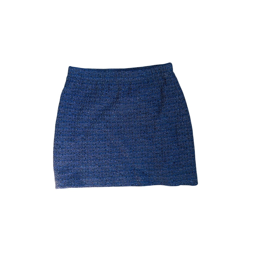 St. John Couture Blue Tweed Knit Mini Skirt Wool Blend Size 6 Made in USA
